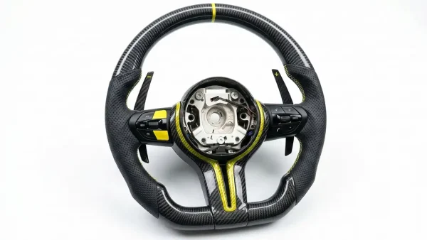 Drive with Confidence and Stand Out in Every Journey Carbon Fiber BMW Steering Wheel with Bold Bright Yellow Accents