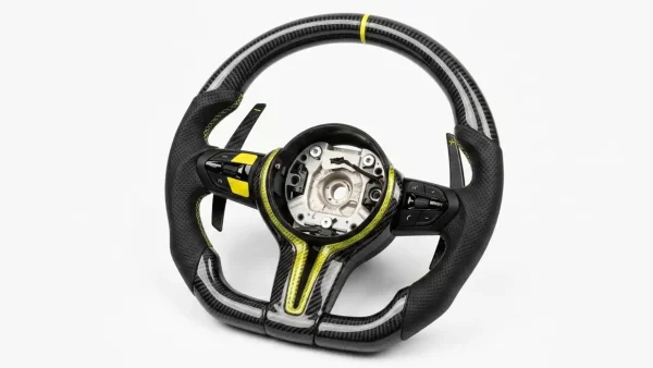 The Perfect Carbon Fiber Steering Wheel for BMW Owners Carbon Fiber BMW Steering Wheel with Bold Bright Yellow Accents